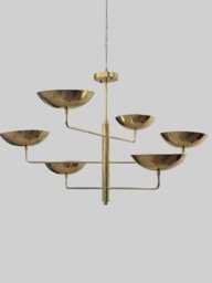 6 Curved Sputnik Light - Pendant Chandelier Linear Mid Century Raw Brass Modern Ceiling - thumbnail 1