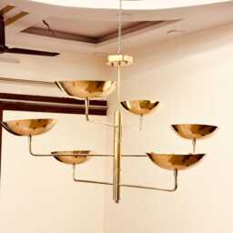 6 Curved Sputnik Light - Pendant Chandelier Linear Mid Century Raw Brass Modern Ceiling - thumbnail 3