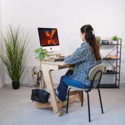 Adjustable Plywood Standing Desk Natural Wood Home Office Furniture - thumbnail 4