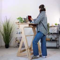 Adjustable Plywood Standing Desk Natural Wood Home Office Furniture
