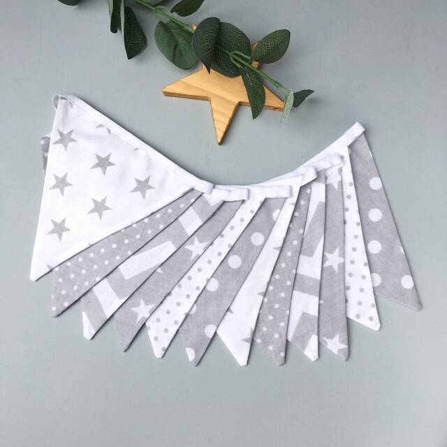 Grey & White Bunting, Grey Chevron Star Nursery Decor, Baby Shower - image 1