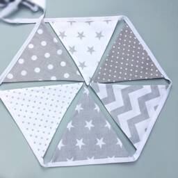 Grey & White Bunting, Grey Chevron Star Nursery Decor, Baby Shower - thumbnail 2