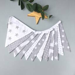 Grey & White Bunting, Grey Chevron Star Nursery Decor, Baby Shower - thumbnail 1
