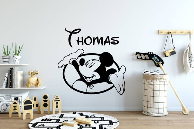 Personalized Boy Name - Wall Vinyl Sticker Boys Room Decor Mickey Children's Nursery Mouse Art Sm90 - image 1