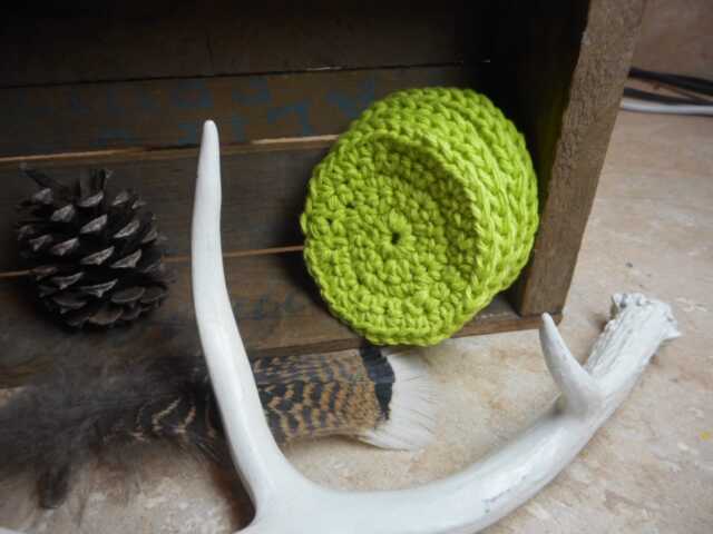 Baby Cotton Crocheted Round Facial Wash Cloth. Handmade Lime Green // Set Of 5 Face Cloths. Shower Gift Idea #festiveetsyfinds - image 1