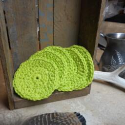Baby Cotton Crocheted Round Facial Wash Cloth. Handmade Lime Green // Set Of 5 Face Cloths. Shower Gift Idea #festiveetsyfinds - thumbnail 4