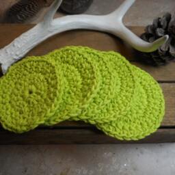 Baby Cotton Crocheted Round Facial Wash Cloth. Handmade Lime Green // Set Of 5 Face Cloths. Shower Gift Idea #festiveetsyfinds - thumbnail 3