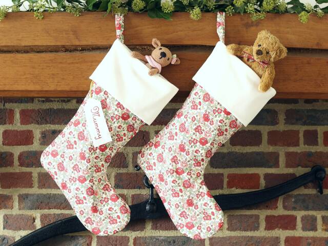 Personalised Christmas Stocking Made With Liberty Fabrics, Floral Tana Lawn Felicite Red - image 1