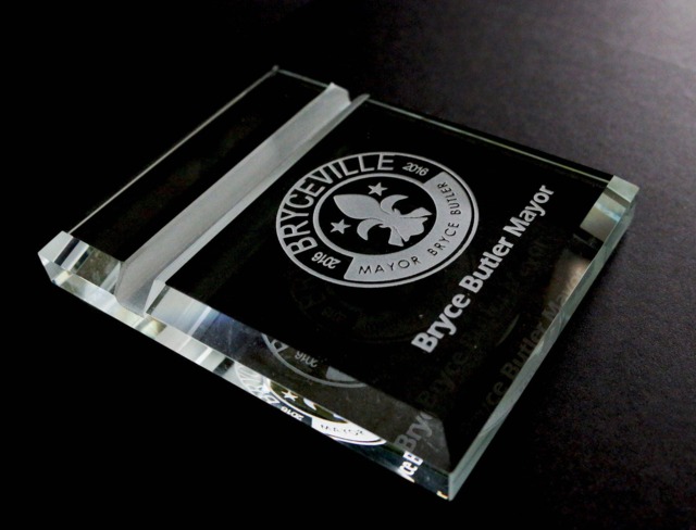 Personalized Glass Business Card Holder & Display - Laser Engraved - image 1
