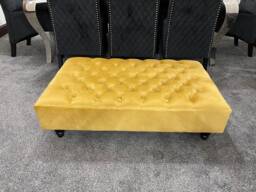 Handmade Chesterfield Upholstered Footstool Coffee Table in Plush/Soft Velvet With Strip Finishing