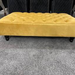 Handmade Chesterfield Upholstered Footstool Coffee Table in Plush/Soft Velvet With Strip Finishing - thumbnail 3