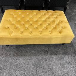 Handmade Chesterfield Upholstered Footstool Coffee Table in Plush/Soft Velvet With Strip Finishing - thumbnail 2