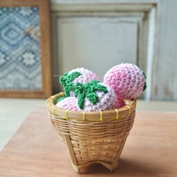 10 Pink Crochet Strawberries Kids Play Food, Kitchen Decor - thumbnail 3