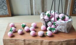 10 Pink Crochet Strawberries Kids Play Food, Kitchen Decor