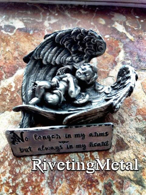Angel Babe Baby in Wings Statuette Memorial Plaque Marker Loss Pewter Hand Made Sculpt New - image 1