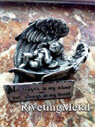 Angel Babe Baby in Wings Statuette Memorial Plaque Marker Loss Pewter Hand Made Sculpt New - thumbnail 1