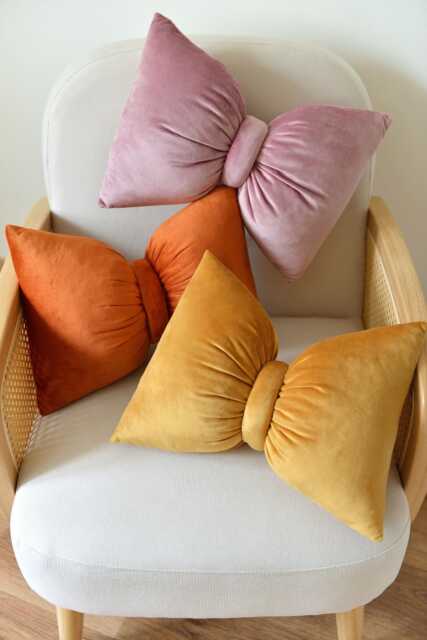 Bow Velvet Decor Pillow, Coquette Nursery Accent, Dorm Room - image 1