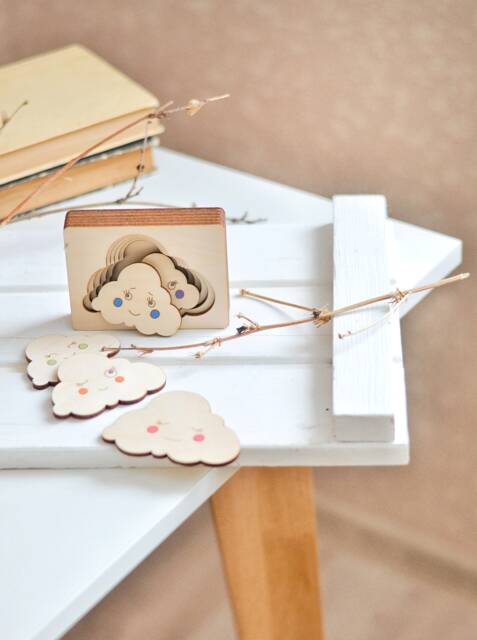 Hand Painted Multilayer Wooden Clouds Puzzle Montessori Wooden Multi-Layer Shape Educational Toy Toddler - image 1