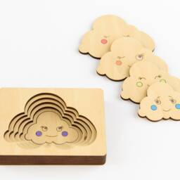 Hand Painted Multilayer Wooden Clouds Puzzle Montessori Wooden Multi-Layer Shape Educational Toy Toddler - thumbnail 2