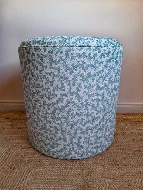 Bedroom Stool - Round Drum Pouffe Upholstered in Sanderson Truffle Fabric Extra Seating & Side Table - image 1