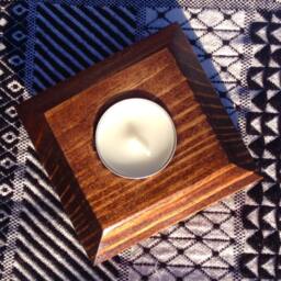Tea Light Candle Holder - Wooden Decor Salvaged Wood Simplistic Honey Rustic Home Lighting Country - thumbnail 3