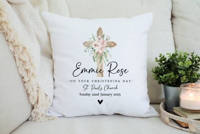Personalised Christening Gift - Baptism Cushion Baby Naming Day Name Pillow - image 1