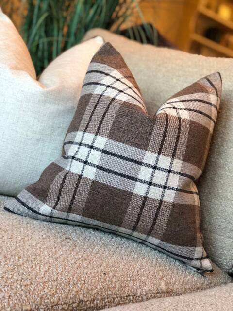 Brown Check Cushion Cover - Country Farmhouse Decor Neutral Pillow Covers Sale - image 1