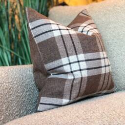 Brown Check Cushion Cover - Country Farmhouse Decor Neutral Pillow Covers Sale - thumbnail 3