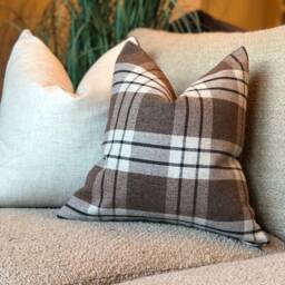 Brown Check Cushion Cover - Country Farmhouse Decor Neutral Pillow Covers Sale - thumbnail 2