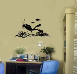 Diver Vinyl Wall Decal Underwater Ocean Scuba Diving Marine Sea Life Stickers Mural 2861Di - thumbnail 1