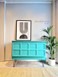 Nathan Drinks Cabinet/Media Sideboard in Mermaid Teal With Black Hairpin Legs