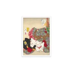 Japanese Art Geisha Cat Framed Mounted Ukiyo-E Wall Decor Print Poster Woodblock Yoshitoshi Kyoto Maiko Neko Kimono Tattoo Cute Beautiful A2 - thumbnail 2
