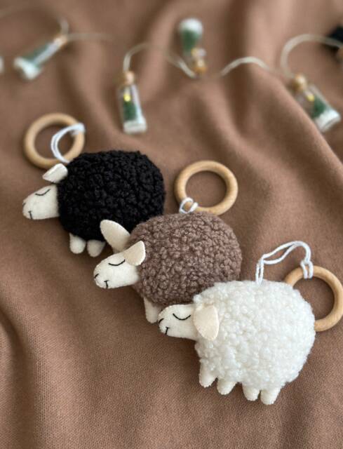 Neutral Newborn Toy, Baby Shower Gift, Boucle Sheep Toy Ornament, Baby Gym Felt Hanging Toys - image 1