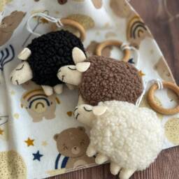 Neutral Newborn Toy, Baby Shower Gift, Boucle Sheep Toy Ornament, Baby Gym Felt Hanging Toys - thumbnail 4