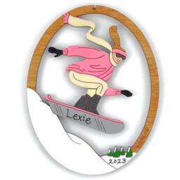 Personalized Snowboard Christmas Ornament For Girl Snowboarder With Custom Colors-Wood, Hand Painted, Laser Cut - thumbnail 2
