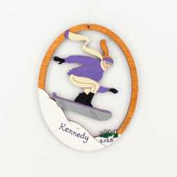 Personalized Snowboard Christmas Ornament For Girl Snowboarder With Custom Colors-Wood, Hand Painted, Laser Cut