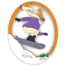Personalized Snowboard Christmas Ornament For Girl Snowboarder With Custom Colors-Wood, Hand Painted, Laser Cut - thumbnail 4