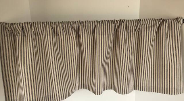 Valance Navy & Cream Ivory Ticking Custom Window Treatment Farmhouse Style - image 1