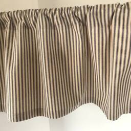 Valance Navy & Cream Ivory Ticking Custom Window Treatment Farmhouse Style - thumbnail 2