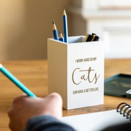 Cat Pen Pot Laser Engraved Wooden Pencil Holder - Lc255