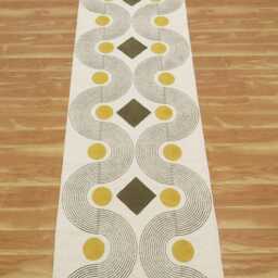 Block Printed Cotton Runner Rug, Yellow Beige, Handmade - thumbnail 2