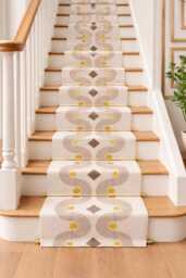 Block Printed Cotton Runner Rug, Yellow Beige, Handmade - thumbnail 1