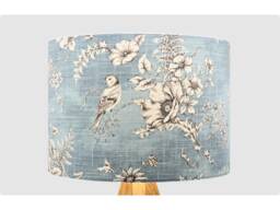 Handmade Lampshade Dusky Blue Finch Bird Fabric Drum, Vintage Floral Botanical Light Shade For Table/Floor Lamp Or Ceiling Pendant