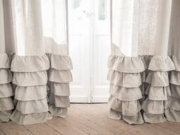 Ruffled Heavy Linen Curtain Panel, Rod Pocket Style, 280G/M2 - thumbnail 1