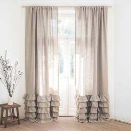 Ruffled Heavy Linen Curtain Panel, Rod Pocket Style, 280G/M2 - thumbnail 2