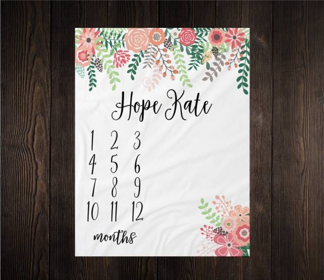 Baby Milestone Blanket Month Watch Me Grow Growth Tracker Fleece Shower Personalize Newborn Gift - image 1
