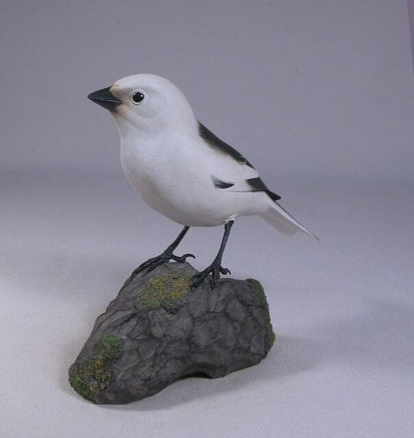 Snow Bunting Hand Carved & Painted Wooden Bird - image 1