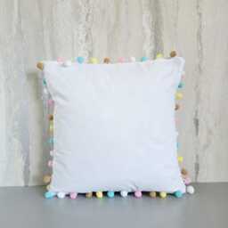 Black Pompom Cushion~Multi Coloured Pom Pillow~Livingroom Decor~Office Decoration~Black Cushion~Grey Pompoms - thumbnail 2