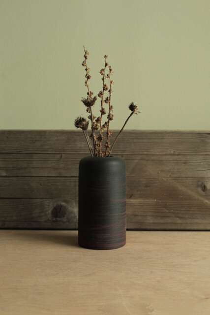 Black Vase With Red Lines, Handmade Ceramic Vase, Flower Stoneware Minimal Pottery Summer Home Decor Bud - image 1
