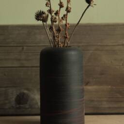 Black Vase With Red Lines, Handmade Ceramic Vase, Flower Stoneware Minimal Pottery Summer Home Decor Bud - thumbnail 2